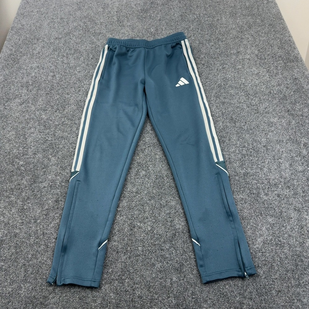 Adidas Track Pants Youth XL Blue Polyester 3 Stripe Tapered‎ Ankle Zip Athletic